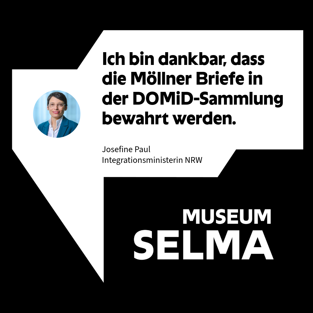 Grafik mit Testimonial der Ministerin Paul und dem Logo des Museum Selma